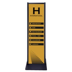 Mini totem flat 30x100 nero completo di stampa bifacciale a colori vista frontale