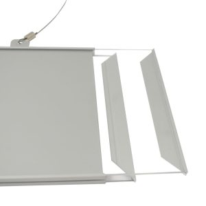 Targa sospesa segnaletica interna design ultra piatta dettaglio inserimento laterale