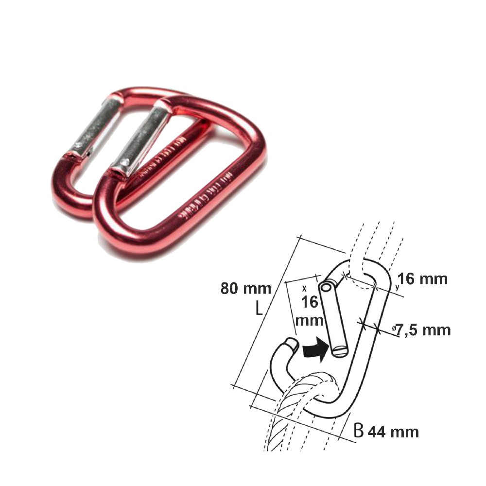 Coppia di moschettoni rosso grande con dimensioni
