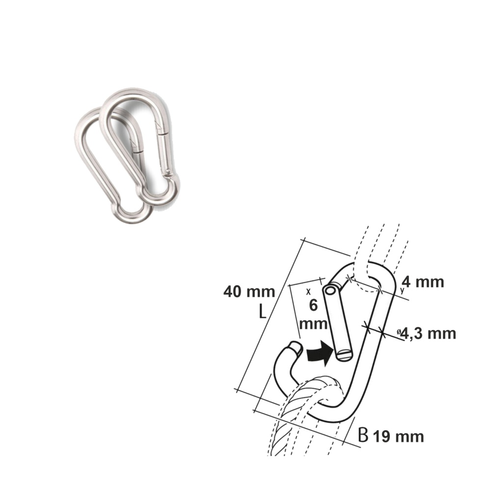 Coppia di moschettoni silver piccolo con dimensioni