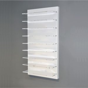 Présentoir mural avec 9 étagères transparentes
