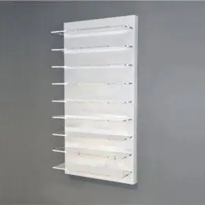 Espositore da parete con 9 ripiani trasparenti
