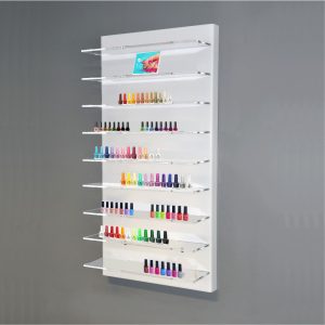 Espositore da parete con 9 ripiani trasparenti esposizione smalto centro estetico