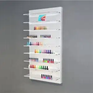 Espositore da parete con 9 ripiani trasparenti esposizione smalto centro estetico