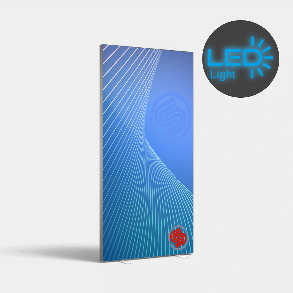 Totem Espositore Lightbox Slim Autoportante con tessuto retroilluminato a LED bifacciale