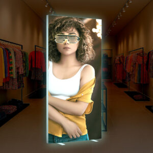 Totem Espositore Lightbox Slim Autoportante con tessuto retroilluminato a LED bifacciale