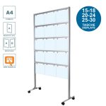 Espositore porta messaggi con 15 18 20 24 25 30 tasche A4 orizzontale disponibile con piedini fissi o ruote frenanti