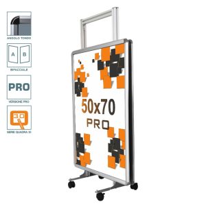Cavalletto pubblicitario 50x70 PRO trolley con ruote frenanti