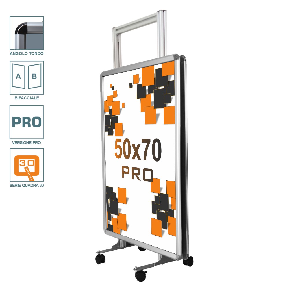Cavalletto pubblicitario 50x70 PRO trolley con ruote frenanti