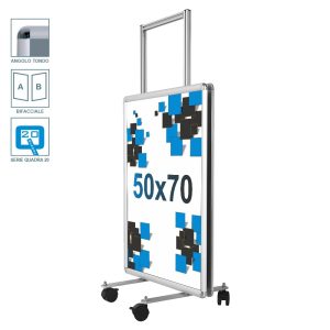 Cavalletto pubblicitario 50x70 trolley con ruote frenanti