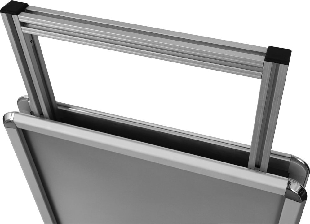 Cavalletto pubblicitario bifacciale trolley 50x70 70x100 pro dettaglio maniglia