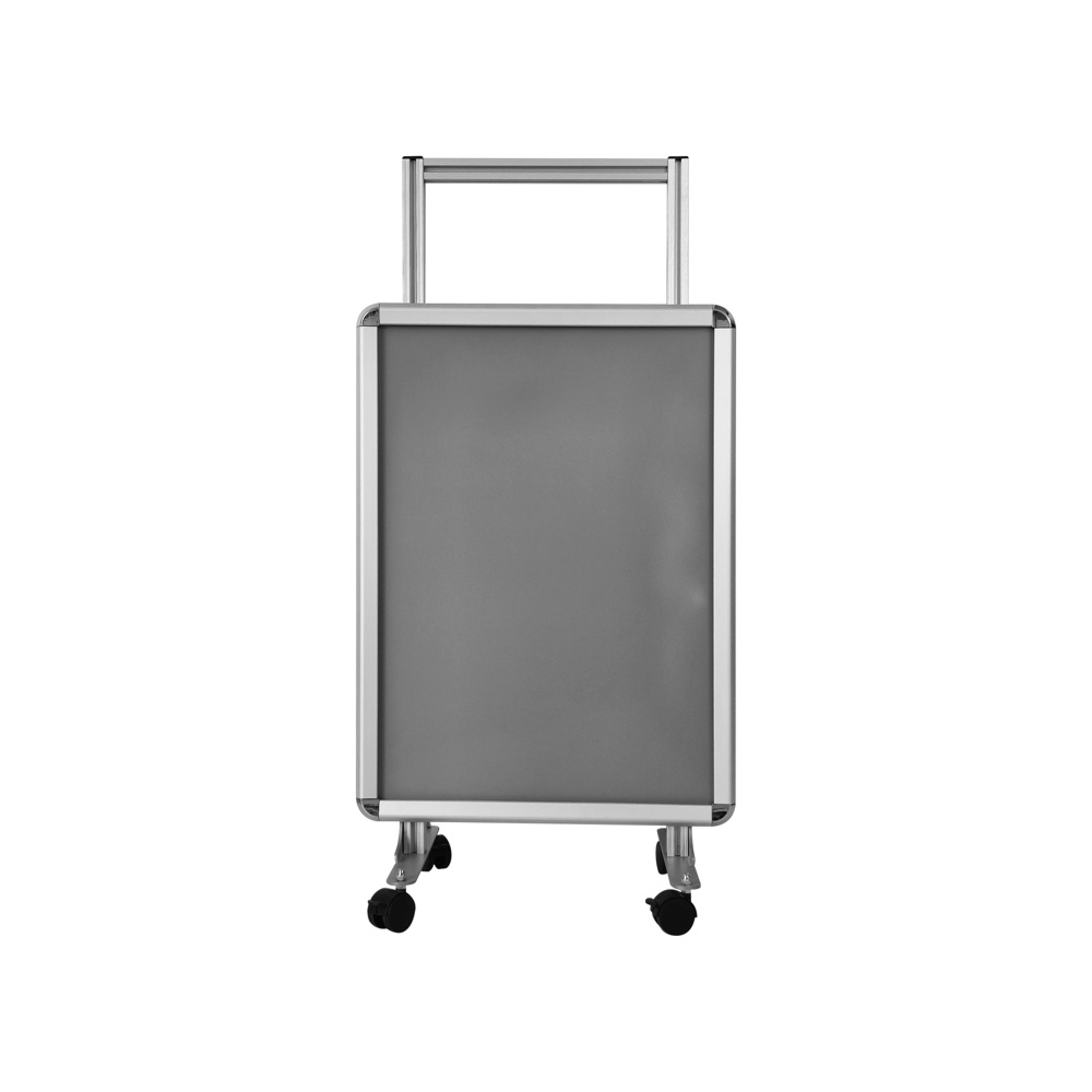 Cavalletto pubblicitario bifacciale trolley 50x70 pro con ruote frenanti vista frontale