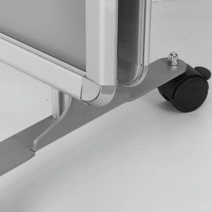 Chevalet publicitaire trolley double face 70x100 pro avec roues freinantes, détail du socle