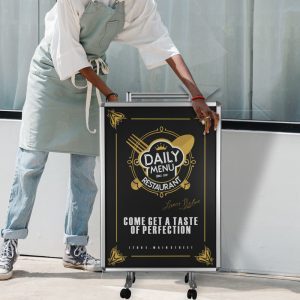 Chevalet publicitaire 70x100 PRO trolley avec roues freinantes - set