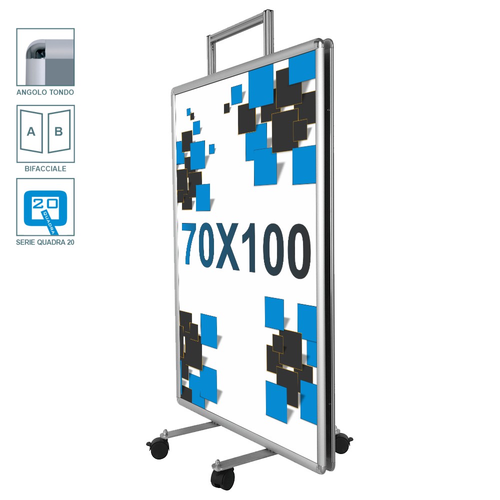 Cavalletto pubblicitario trolley 70x100 con ruote frenanti