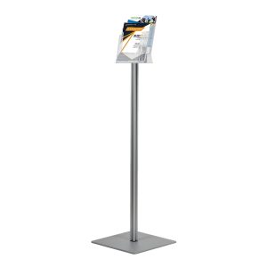 Portadepliant a piantana 2 tasche A5 serie quadra vista laterale con cataloghi