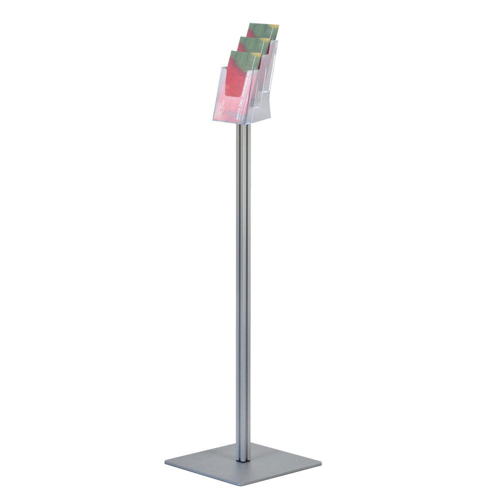 Portadepliant a piantana 3 tasche 1 3 A4 serie quadra vista laterale con cataloghi