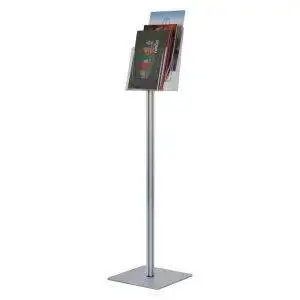 Portadepliant a piantana 3 tasche A4 serie quadra vista laterale con cataloghi