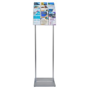 Portadepliant a piantana 12 tasche 1 3 A4 serie quadra vista frontale con cataloghi