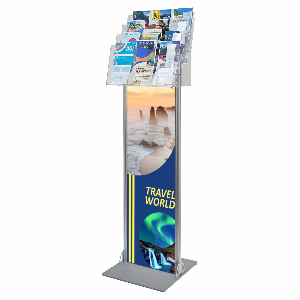 Portadepliant a piantana 12 tasche 1 3 A4 serie quadra vista laterale con cataloghi 2