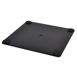 Base quadrata nera 325x325 mm con foro centrale per espositori pubblicitari vista sotto