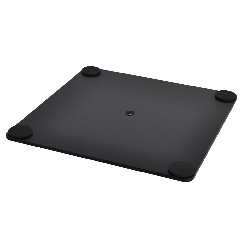 Base quadrata nera 325x325 mm con foro centrale per espositori pubblicitari vista sotto