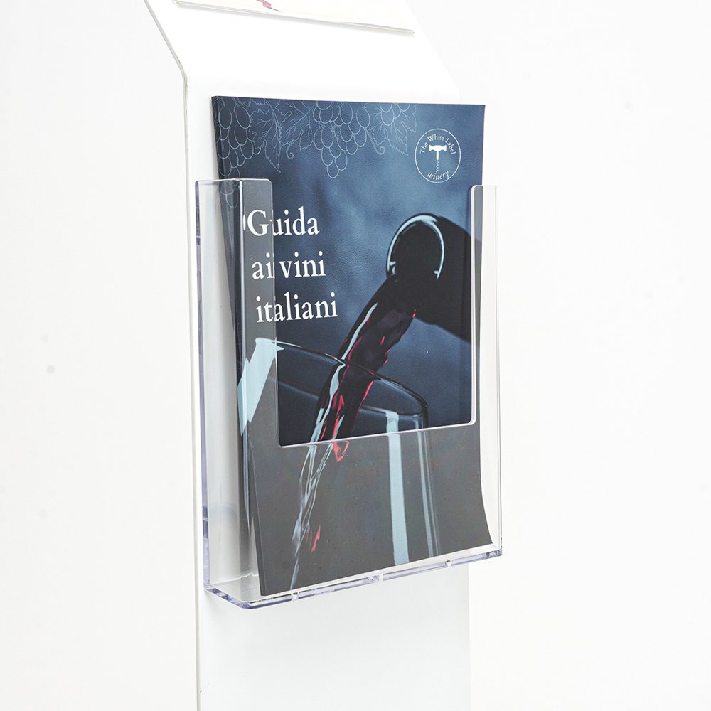 Leggio pavimento metallo bianco una tasca porta avvisi e portadepliant A4 base L dettaglio