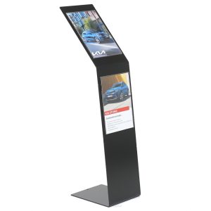 BLACK metal floor stand with two A4 pockets and L-shaped base