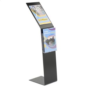 Leggio pavimento metallo nero una tasca porta avvisi e portadepliant A4 base L