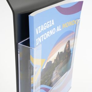 Leggio pavimento metallo nero una tasca porta avvisi e portadepliant A4 base L dettaglio 2