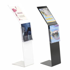 Leggio pavimento metallo una tasca porta avvisi e portadepliant A4 base L disponibile bianco nero