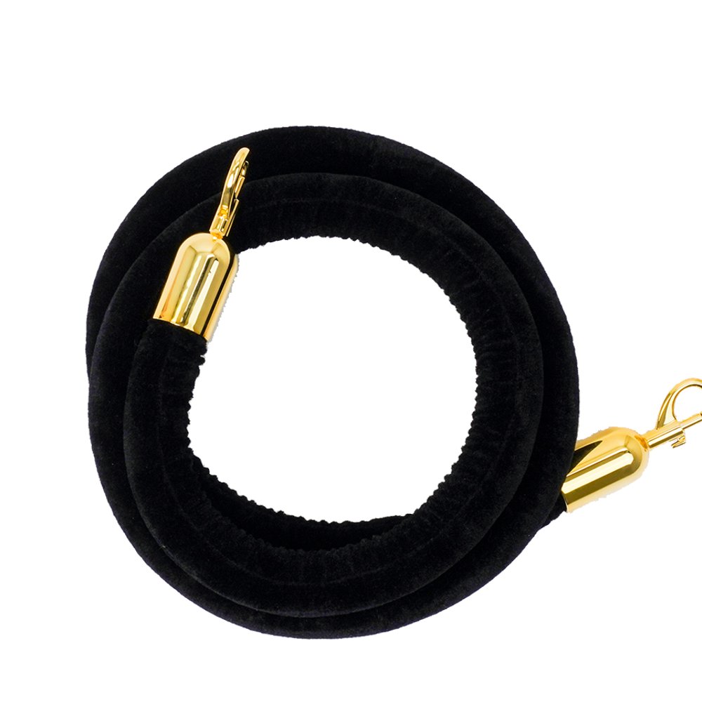 Cordone in velluto nero morsetti gold per colonnina segna percorso