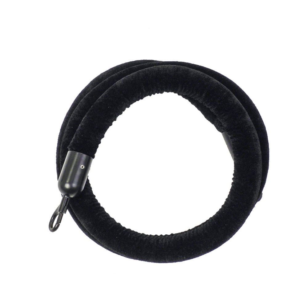 Cordone in velluto nero morsetti nero satinato per colonnina segna percorso