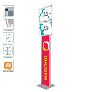 Espositore con cornice a scatto 2xA3 orizzontale con doppio montante
