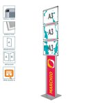 Espositore con cornice a scatto 3xA3 orizzontale con doppio montante