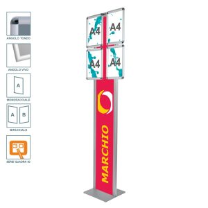 Espositore porta messaggi con cornice a scatto 4xA4 verticale con doppio montante