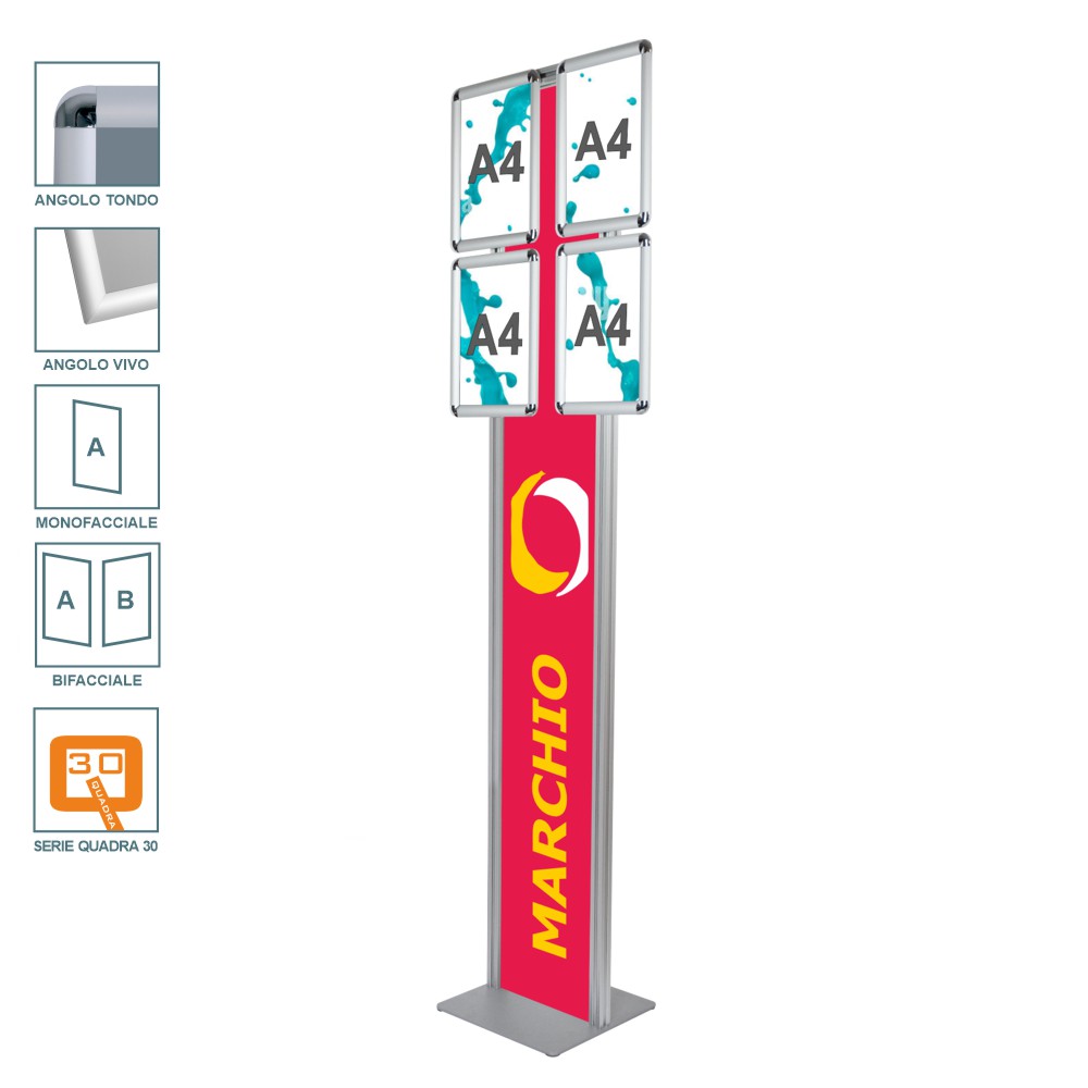 Espositore porta messaggi con cornice a scatto 4xA4 verticale con doppio montante