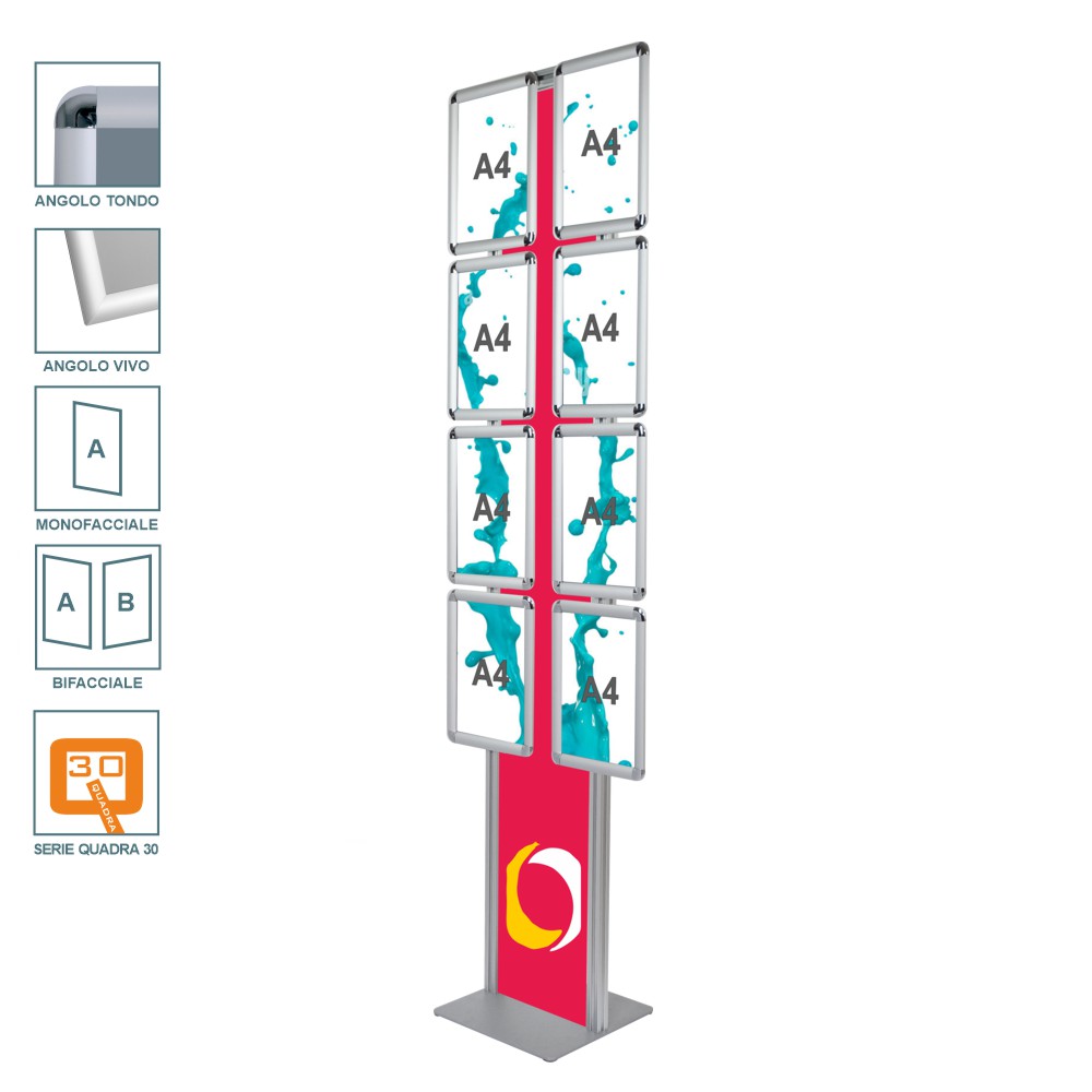 Espositore con cornice a scatto 8xA4 verticale con doppio montante