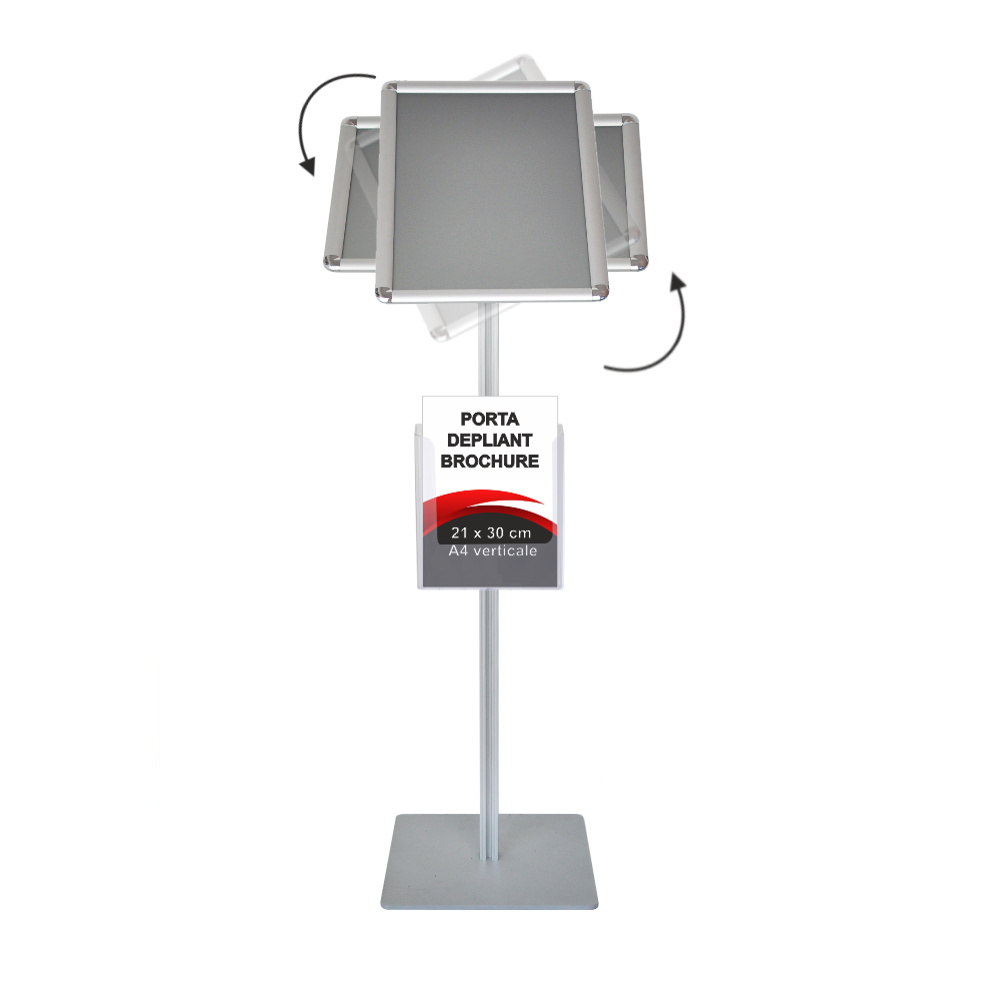 Leggio con cornice a scatto A3 orientabile orizzontale e verticale angoli tondi e portadepliant a4