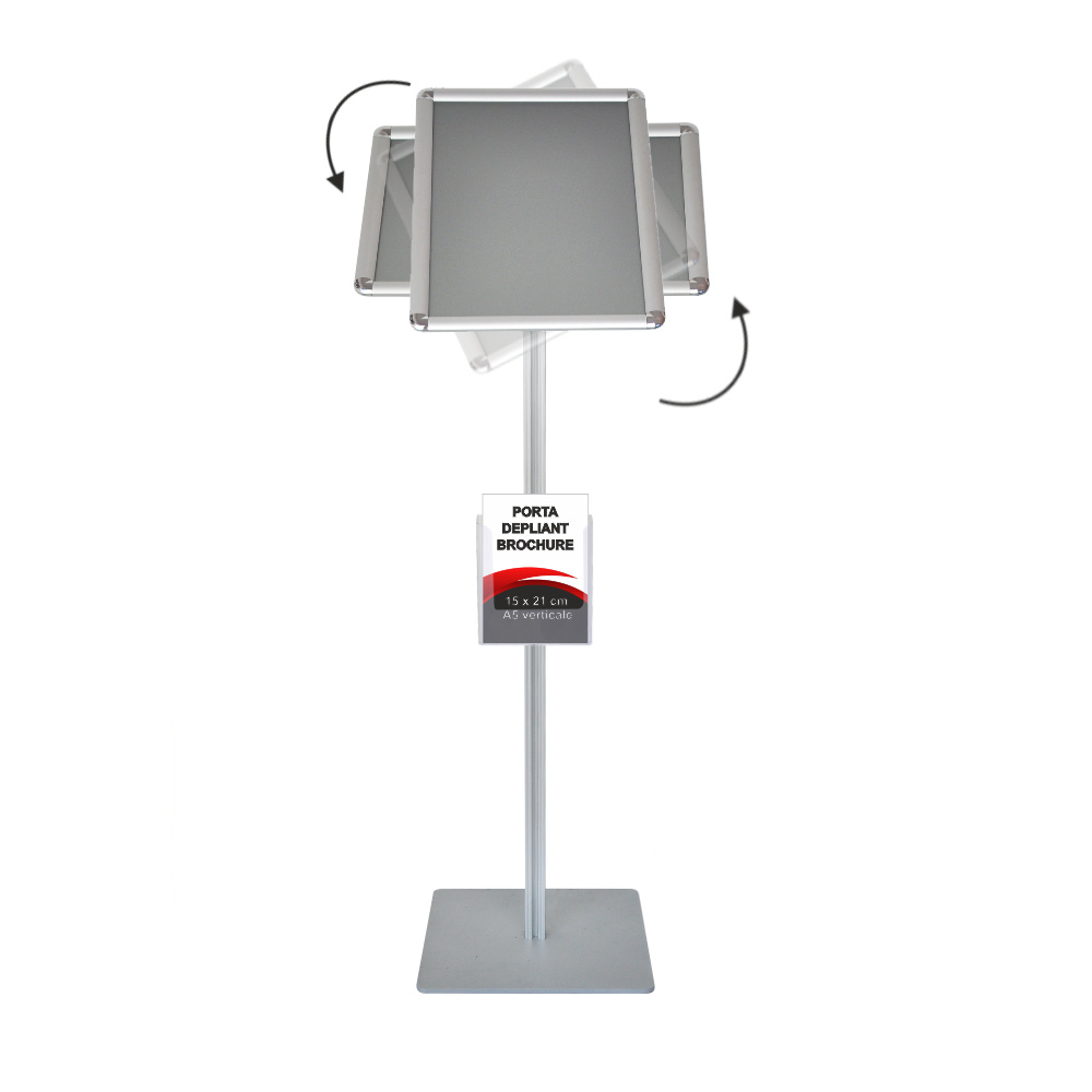 Leggio con cornice a scatto A3 orientabile orizzontale e verticale angoli tondi e portadepliant a5