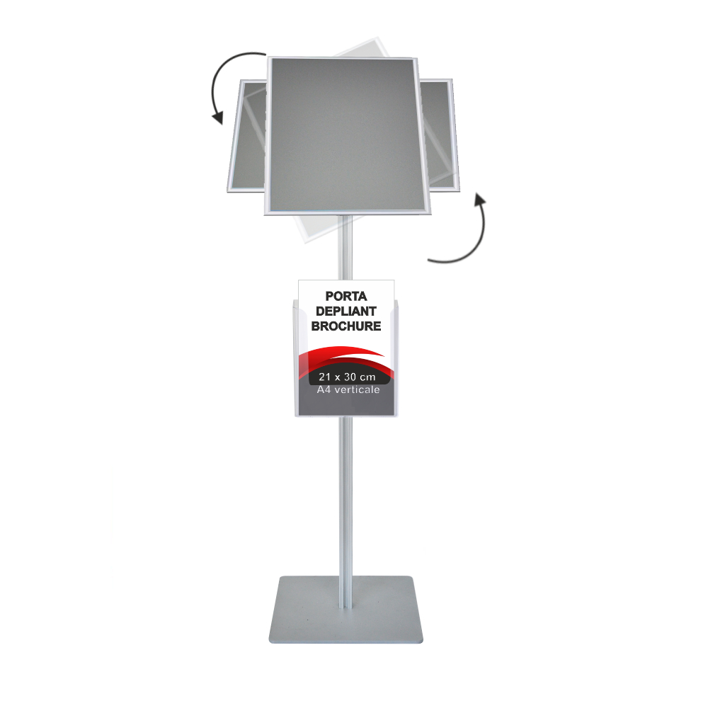 Leggio con cornice a scatto A3 orientabile orizzontale e verticale angoli vivi e portadepliant a4
