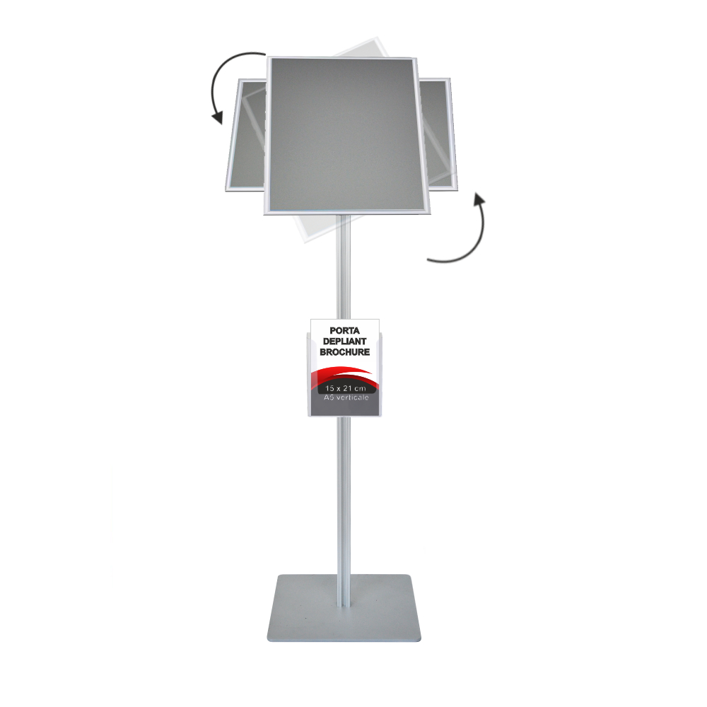 Leggio con cornice a scatto A3 orientabile orizzontale e verticale angoli vivi e portadepliant a5