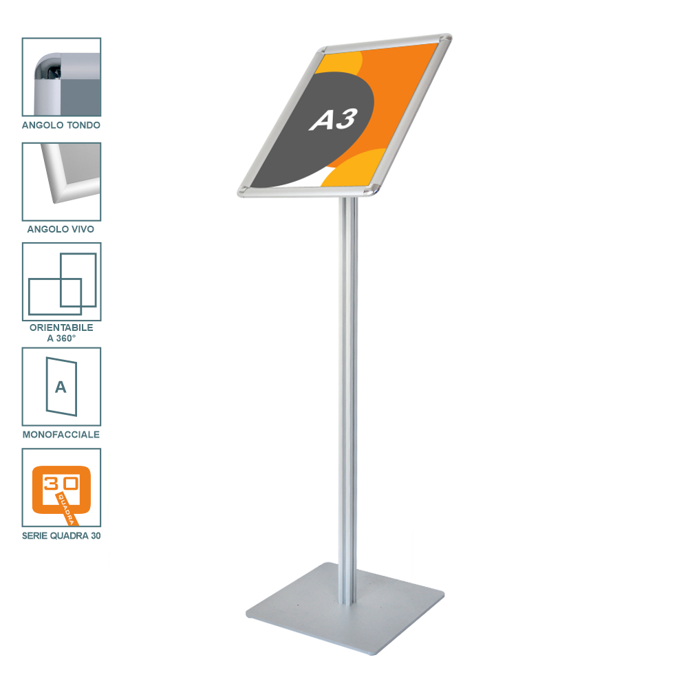 Leggio con cornice a scatto A3 orientabile serie quadra
