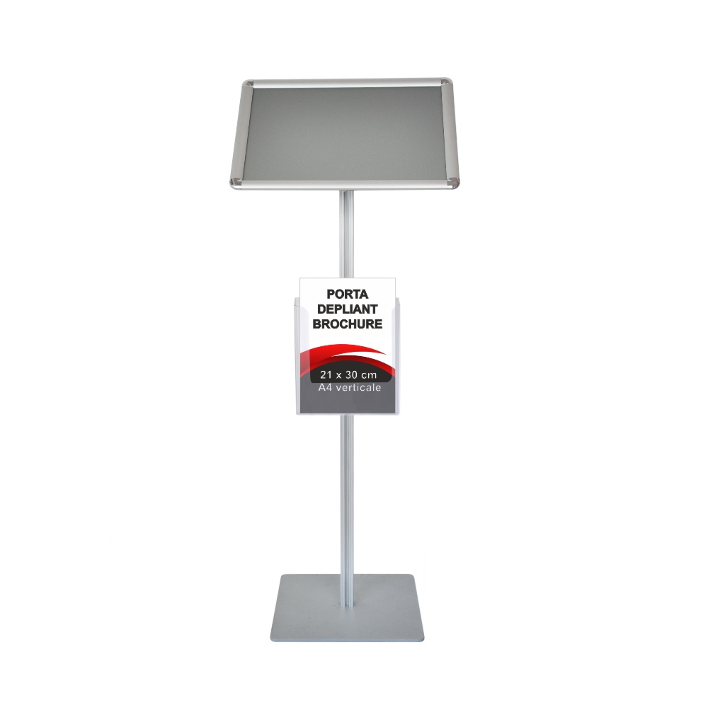 Leggio con cornice a scatto A3 orizzontale orientabile angoli tondi con portadepliant A4