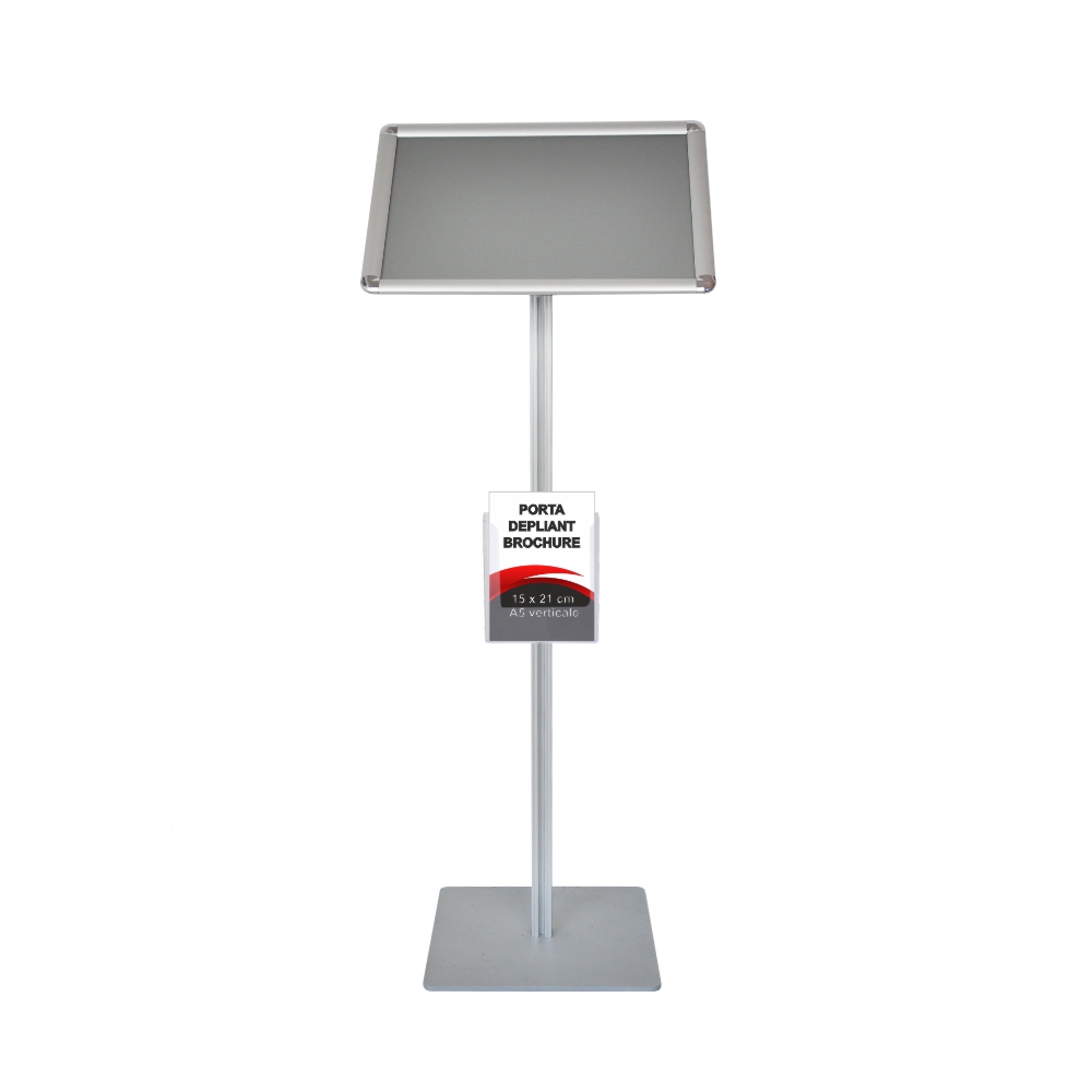 Leggio con cornice a scatto A3 orizzontale orientabile angoli tondi con portadepliant A5