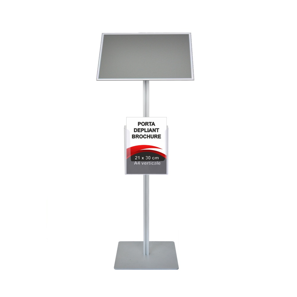 Leggio con cornice a scatto A3 orizzontale orientabile angoli vivi con portadepliant A4