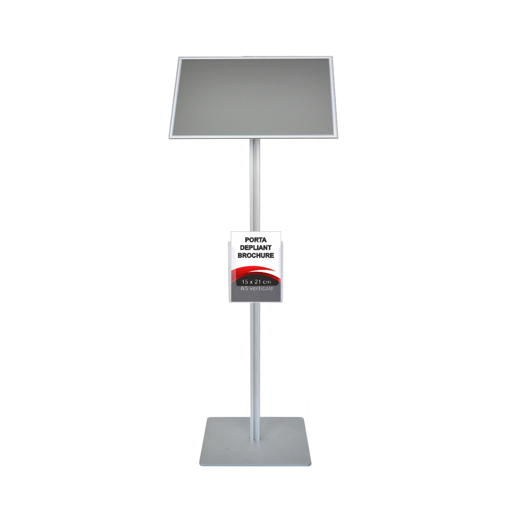 Leggio con cornice a scatto A3 orizzontale orientabile angoli vivi con portadepliant A5