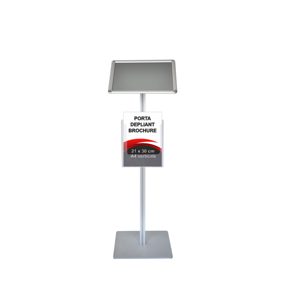 Leggio con cornice a scatto A4 orizzontale orientabile angoli tondi con portadepliant A4
