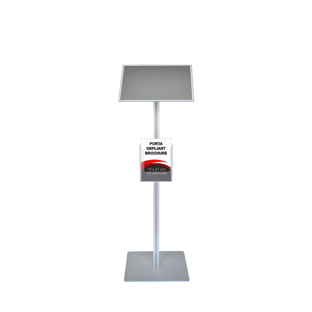 Leggio con cornice a scatto A4 orizzontale orientabile angoli vivi con portadepliant A5
