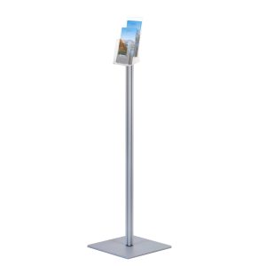 Freestanding brochure holder with 2 pockets 1 3 A4 - Quadra Series - side view with catalogues